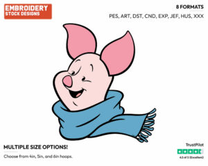 Wearing Winter Scarf - Piglet - Winnie the Pooh - Disney Embroidery Design in 3 sizes & 8 formats