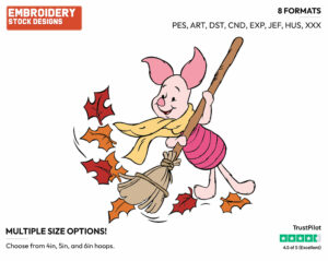 Raking Leaves - Piglet - Winnie the Pooh - Disney Embroidery Design in 3 sizes & 8 formats