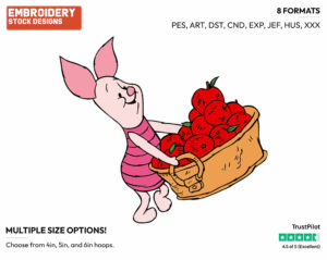 Holding Basket Of Apples - Piglet - Winnie the Pooh - Disney Embroidery Design in 3 sizes & 8 formats