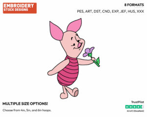 Holding A Flower - Piglet - Winnie the Pooh - Disney Embroidery Design in 3 sizes & 8 formats