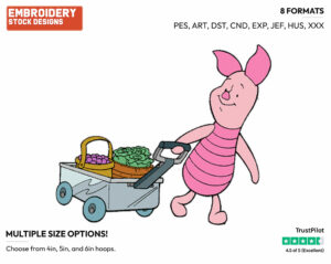 Carrying Cart Of Vegetables - Piglet - Winnie the Pooh - Disney Embroidery Design in 3 sizes & 8 formats