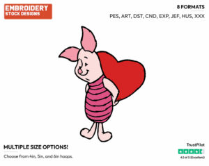 Holding A Heart Behind His Back - Piglet - Winnie the Pooh - Disney Embroidery Design in 3 sizes & 8 formats