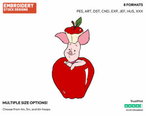 Piglet In An Apple - Piglet - Winnie the Pooh - Disney Embroidery Design in 3 sizes & 8 formats