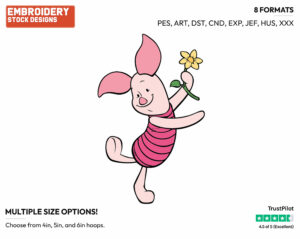 Holding A Flower - Piglet - Winnie the Pooh - Disney Embroidery Design in 3 sizes & 8 formats
