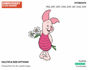 Holding Flowers - Piglet - Winnie the Pooh - Disney Embroidery Design in 3 sizes & 8 formats