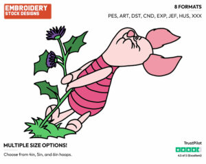 Pulling A Weed - Piglet - Winnie the Pooh - Disney Embroidery Design in 3 sizes & 8 formats