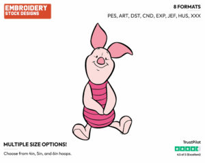 Cute - Piglet - Winnie the Pooh - Disney Embroidery Design in 3 sizes & 8 formats