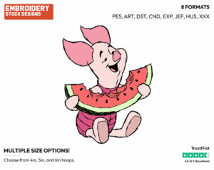Piglet Eating Watermelon - Piglet - Winnie the Pooh - Disney Embroidery Design in 3 sizes & 8 formats