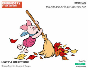 Sweeping - Piglet - Winnie the Pooh - Disney Embroidery Design in 3 sizes & 8 formats