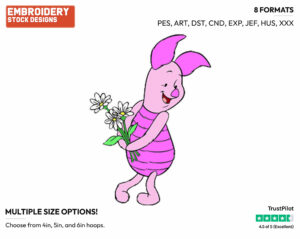 Holding Flowers - Piglet - Winnie the Pooh - Disney Embroidery Design in 3 sizes & 8 formats