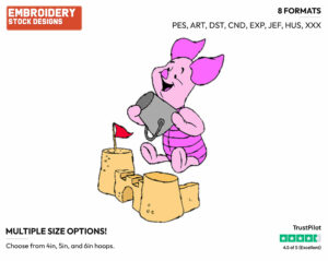 Building Sandcastle - Piglet - Winnie the Pooh - Disney Embroidery Design in 3 sizes & 8 formats
