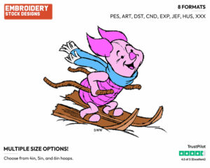 Skiing - Piglet - Winnie the Pooh - Disney Embroidery Design in 3 sizes & 8 formats