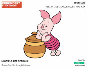 Leaning On Honey Pot - Piglet - Winnie the Pooh - Disney Embroidery Design in 3 sizes & 8 formats