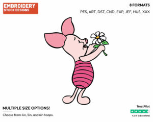 Piglet, Flower - Piglet - Winnie the Pooh - Disney Embroidery Design in 3 sizes & 8 formats