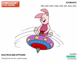 Playing On Spinning Top - Piglet - Winnie the Pooh - Disney Embroidery Design in 3 sizes & 8 formats