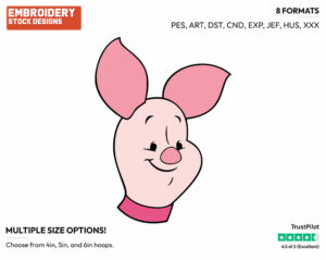 Piglet's Face - Piglet - Winnie the Pooh - Disney Embroidery Design in 3 sizes & 8 formats
