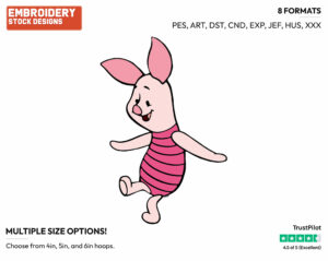 Standing On One Leg - Piglet - Winnie the Pooh - Disney Embroidery Design in 3 sizes & 8 formats