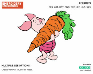 Piglet, Giant Carrot - Piglet - Winnie the Pooh - Disney Embroidery Design in 3 sizes & 8 formats