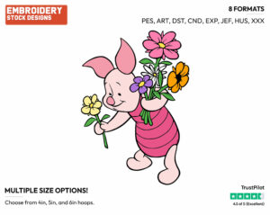 Piglet Picking Flowers - Piglet - Winnie the Pooh - Disney Embroidery Design in 3 sizes & 8 formats