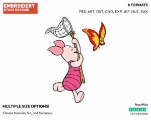 Piglet Chasing Butterfly - Piglet - Winnie the Pooh - Disney Embroidery Design in 3 sizes & 8 formats
