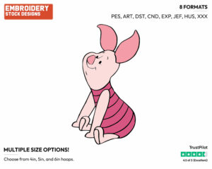 Sitting - Piglet - Winnie the Pooh - Disney Embroidery Design in 3 sizes & 8 formats