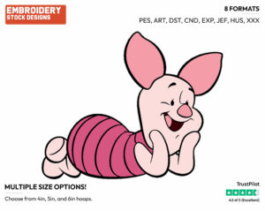 Cute - Piglet - Winnie the Pooh - Disney Embroidery Design in 3 sizes & 8 formats