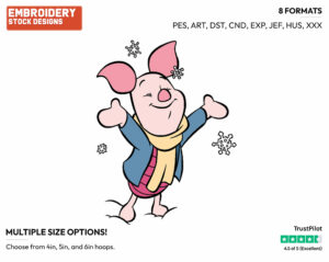 Enjoying Snowfall - Piglet - Winnie the Pooh - Disney Embroidery Design in 3 sizes & 8 formats