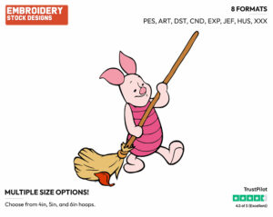 Piglet Sweeping - Piglet - Winnie the Pooh - Disney Embroidery Design in 3 sizes & 8 formats