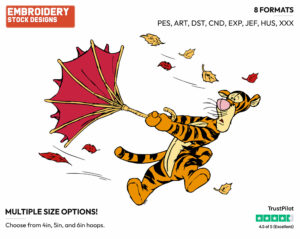 Tigger With His Umbrella Caught In An Autumn Wind - Tigger - Winnie the Pooh - Disney Embroidery Design in 3 sizes & 8 formats