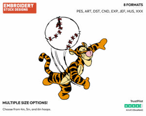 Tigger Pitching Baseball - Tigger - Winnie the Pooh - Disney Embroidery Design in 3 sizes & 8 formats