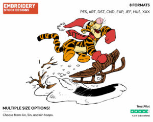 Tigger Sledding - Tigger - Winnie the Pooh - Disney Embroidery Design in 3 sizes & 8 formats