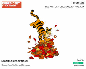 Jumping Into A Pile Of Fall Leaves - Tigger - Winnie the Pooh - Disney Embroidery Design in 3 sizes & 8 formats