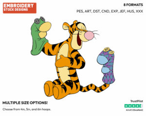 Tigger Playing With Sock Puppets - Tigger - Winnie the Pooh - Disney Embroidery Design in 3 sizes & 8 formats