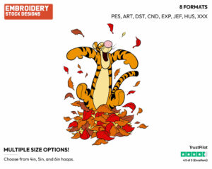 Tigger Jumping In Fall Leaves - Tigger - Winnie the Pooh - Disney Embroidery Design in 3 sizes & 8 formats