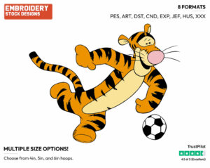 Playing Soccer - Tigger - Winnie the Pooh - Disney Embroidery Design in 3 sizes & 8 formats