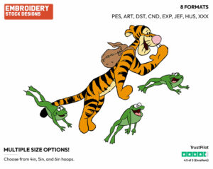 Jumping With Frogs - Tigger - Winnie the Pooh - Disney Embroidery Design in 3 sizes & 8 formats