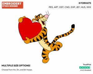 Hugging Giant Heart - Tigger - Winnie the Pooh - Disney Embroidery Design in 3 sizes & 8 formats