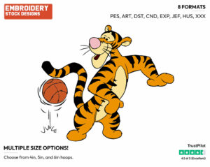 Dribbling Basketball - Tigger - Winnie the Pooh - Disney Embroidery Design in 3 sizes & 8 formats