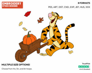 Carting A Pumpkin - Tigger - Winnie the Pooh - Disney Embroidery Design in 3 sizes & 8 formats