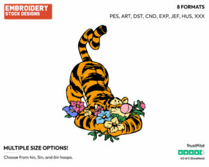 Burying Himself In Flowers - Tigger - Winnie the Pooh - Disney Embroidery Design in 3 sizes & 8 formats
