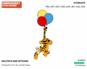 Tigger, Balloons - Tigger - Winnie the Pooh - Disney Embroidery Design in 3 sizes & 8 formats