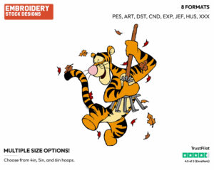 Tigger Raking Fall Leaves - Tigger - Winnie the Pooh - Disney Embroidery Design in 3 sizes & 8 formats