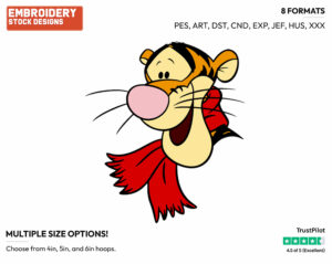Wearing Scarf - Tigger - Winnie the Pooh - Disney Embroidery Design in 3 sizes & 8 formats