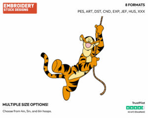 Swinging From Rope - Tigger - Winnie the Pooh - Disney Embroidery Design in 3 sizes & 8 formats