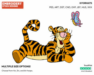 Tigger, Butterfly - Tigger - Winnie the Pooh - Disney Embroidery Design in 3 sizes & 8 formats