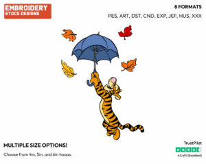 Holding Umbrella - Tigger - Winnie the Pooh - Disney Embroidery Design in 3 sizes & 8 formats