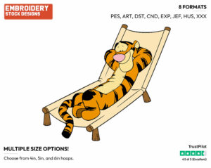 Relaxing On Long Chair - Tigger - Winnie the Pooh - Disney Embroidery Design in 3 sizes & 8 formats