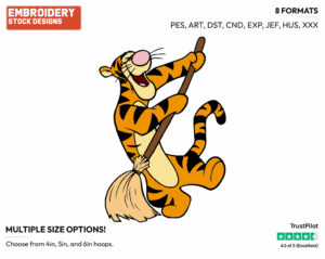 Sweeping - Tigger - Winnie the Pooh - Disney Embroidery Design in 3 sizes & 8 formats