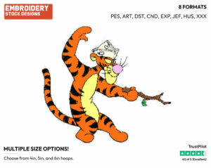 Playing With A Stick - Tigger - Winnie the Pooh - Disney Embroidery Design in 3 sizes & 8 formats