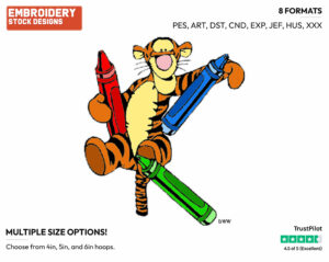 Tigger, Crayons - Tigger - Winnie the Pooh - Disney Embroidery Design in 3 sizes & 8 formats
